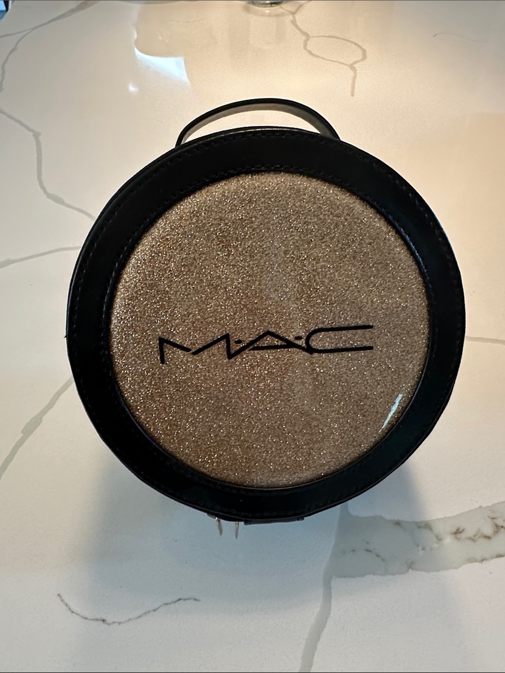 New MAC Cosmetics zipper leather makeup bag clutch black gold glitter eye shadow